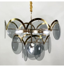 Люстра з сіро-блакитними пластинами у латунному корпусі Ø 60 см