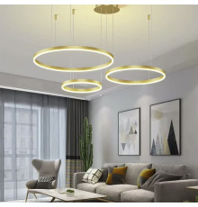 Світлодіодна люстра на три кільця 60+40+20 см у латунному каркасі
