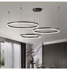 Світлодіодна люстра на три кільця 80, 60 та 40 см у чорному каркасі