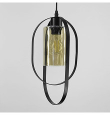 Підвісний світильник із янтарним плафоном у чорному корпусі 34х20 см