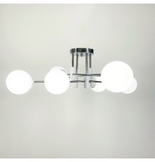 Люстра хромована з білою фурнітурою на 6 білих плафонів Ø 70 см