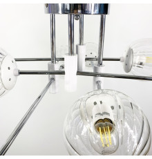 Люстра хромована з білою фурнітурою на 8 прозорих плафонів Ø 85 см