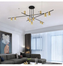 Сучасна чорна люстра на 12 латунних плафонів-спотів