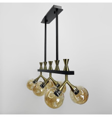 Стильна люстра у видовженому чорному корпусі на 6 янтарних плафонів