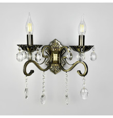 Бра підсвічник на 2 лампи із кришталевими підвісками у бронзовому корпусі