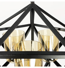 Люстра Лофт у чорному корпусі форми багатогранник із янтарними плафонами