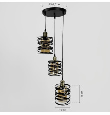 Потрійний підвіс у чорному круглому корпусі з янтарними плафонами