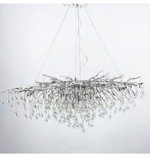 Люстра срібна видовжена із кришталевими крапельками 100х50 см