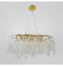 Люстра з білими підвісками у видовженому золотому корпусі 105х40 см