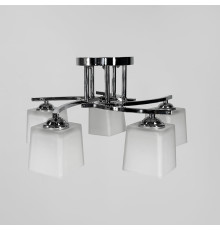 Стельовий хромований світильник на 5 білих плафонів Ø 45 см