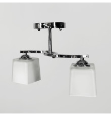 Стельовий хромований світильник на 2 білих плафони 35х9 см
