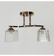 Стельовий золотий світильник на 2 білих плафони 35х9 см