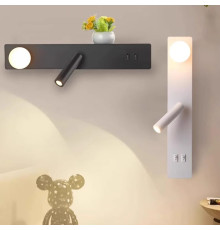 Чорне бра з білим плафоном та спотом на 2 вимикачі 40х8 см