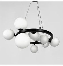 Кільцева чорна люстра з 9 білими плафонами Ø 60 см
