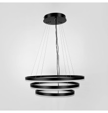 LED люстра на три кільця у чорному каркасі 60+50+40 см