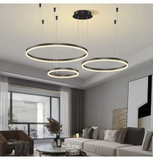 Підвісна люстра на три led кільця у чорному каркасі 80+60+40 см