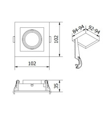 Корпус світильника точкового RUBIO, 102x102 мм, IP20, PC, квадратний, чорний