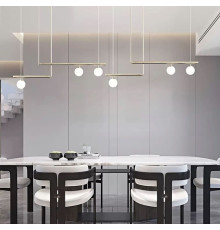 Латунний підвісний світильник у видовженому корпусі 53 см з 2 білими плафонами