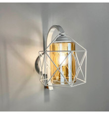 Металеве бра в стилі Лофт у білому корпусі 28х17 см з янтарним плафоном