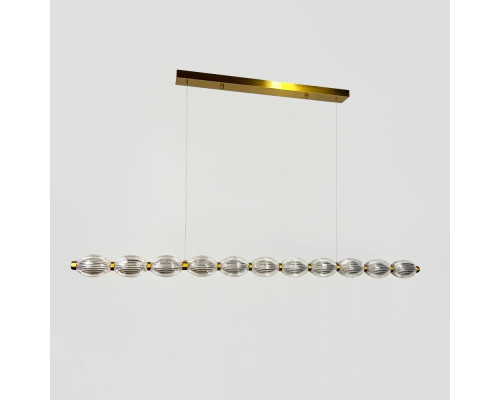 Led люстра з прозорими рельєфними кульками у латунному видовженому корпусі 120 см