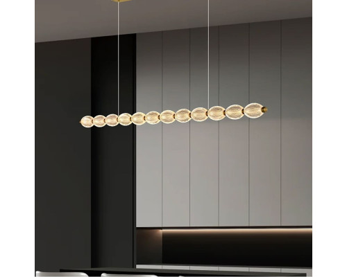 Led люстра з прозорими рельєфними кульками у латунному видовженому корпусі 120 см