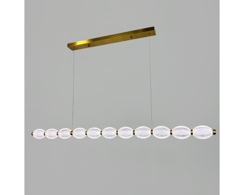 Led люстра з прозорими рельєфними кульками у латунному видовженому корпусі 120 см