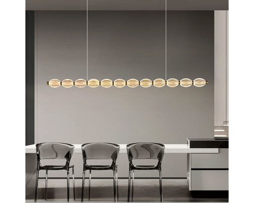 Led люстра з прозорими рельєфними кульками у латунному видовженому корпусі 120 см