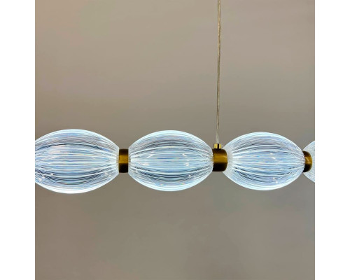 Led люстра з прозорими рельєфними кульками у латунному видовженому корпусі 120 см