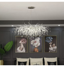 Розкішна видовжена люстра в хромі з скляними підвісами 120 см