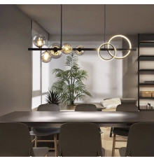 Сучасний лінійний світильник на 5 прозорих плафонів та два кільця