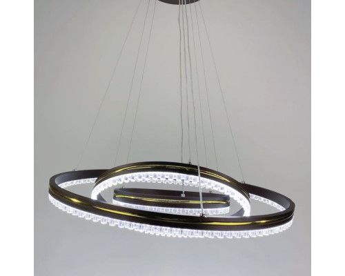 LED люстра кольору coffee на 3 кільця з золотистою смужкою
