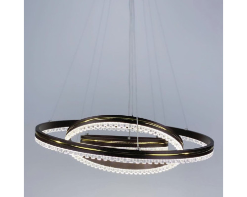 LED люстра кольору coffee на 3 кільця з золотистою смужкою