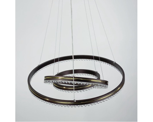 LED люстра кольору coffee на 3 кільця з золотистою смужкою