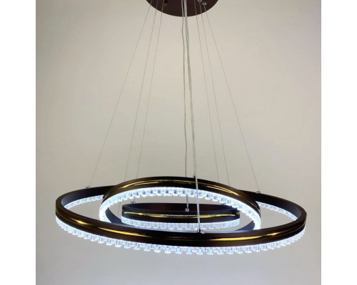 LED люстра кольору coffee на 3 кільця з золотистою смужкою