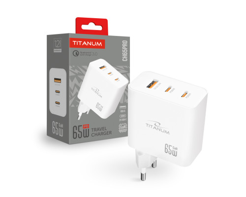 Зарядний пристрій TITANUM CH65PRO GaN 65W 2xUSB-C+USB-A White