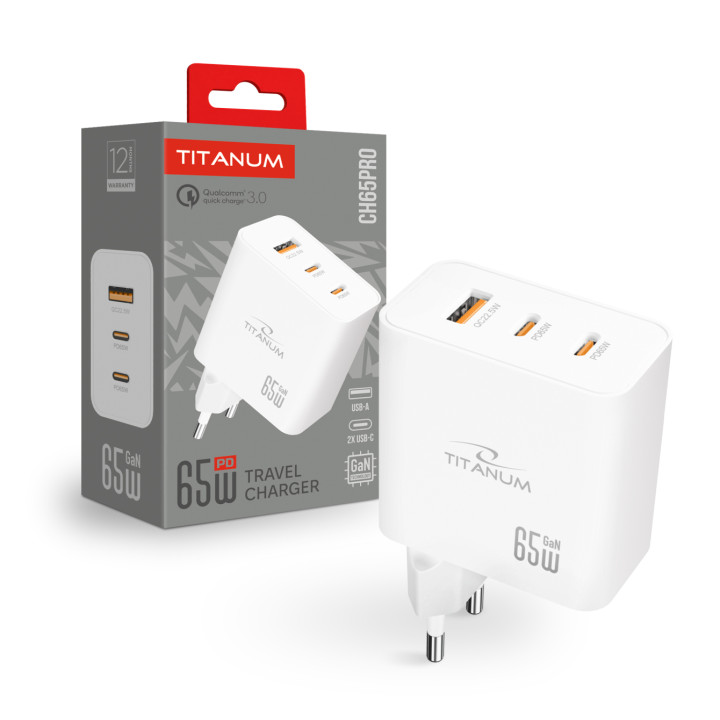 Зарядний пристрій TITANUM CH65PRO GaN 65W 2xUSB-C+USB-A White · TITANUM · products/zaryadnij-pristrij-titanum-ch65pro-gan-65w-2ca-white