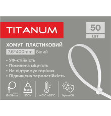 Хомут пластиковий 7.6x400мм 50шт УФ PA6.6 білий (TF-PH7640-W) TITANUM