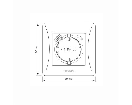 Розетка одинарна із заземленням з USB+USB-C біла VIDEX BINERA