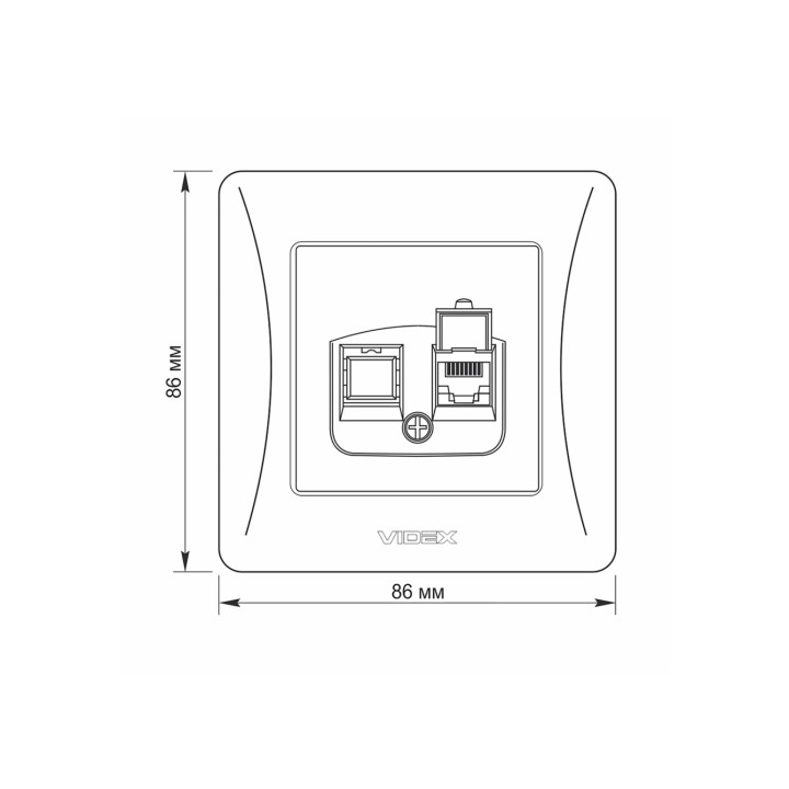 Розетка CAT6 одинарна комп'ютерна чорний графіт VIDEX BINERA · VIDEX · products/videx-vf-bnsk1pc6-bg