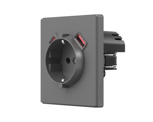 Розетка одинарна із заземленням USB-A+C 20W сірий графіт VIDEX NOTA (VF-NT-SK1GUC-GR)