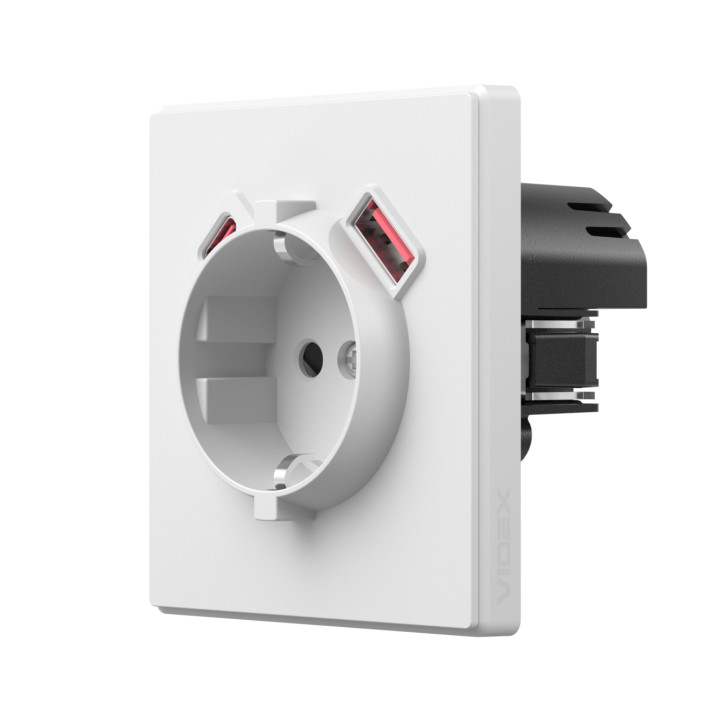 Розетка одинарна із заземленням USB-A+C 20W біла матова VIDEX NOTA (VF-NT-SK1GUC-WH) · VIDEX · products/videx-vf-nt-sk1guc-wh