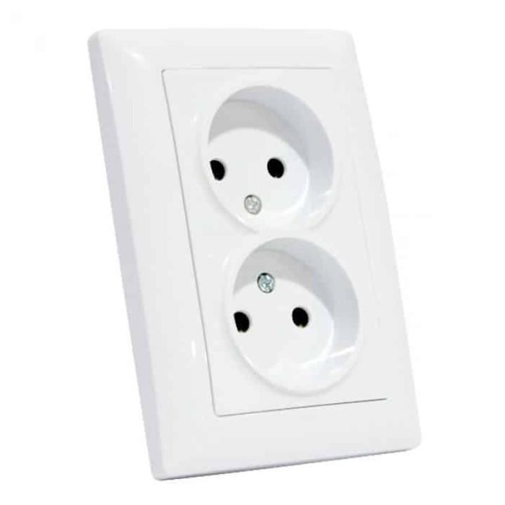 Розетка подвійна без заземлення біла TINA · HOROZ ELECTRIC · 11718