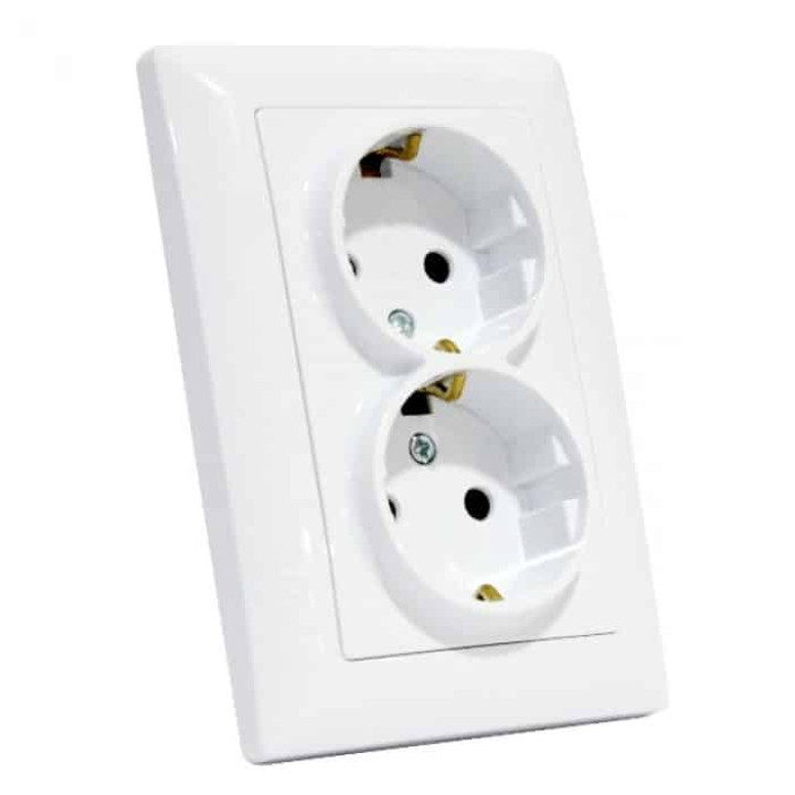 Розетка подвійна з заземленням біла TINA · HOROZ ELECTRIC · 11796