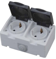 Розетка накладна 2-на з заземленням з кришкою ATOM