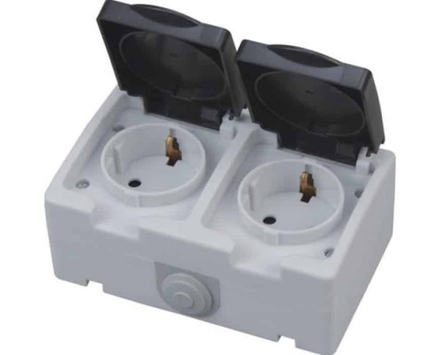 Розетка накладна 2-на з заземленням з кришкою ATOM