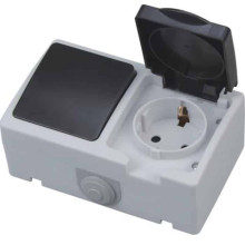 Розетка з заземленням з кришкою + вимикач ATOM · HOROZ ELECTRIC · 11823