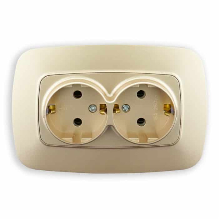 Розетка подвійна з заземленням золото ELA · HOROZ ELECTRIC · 11787