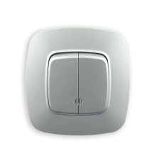 Вимикач 2-клавішний з підсвіткою срібло ELA