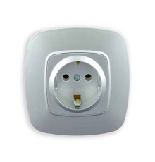 Розетка одинарна з заземленням срібло ELA