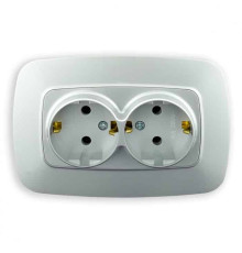 Розетка подвійна з заземленням срібло ELA